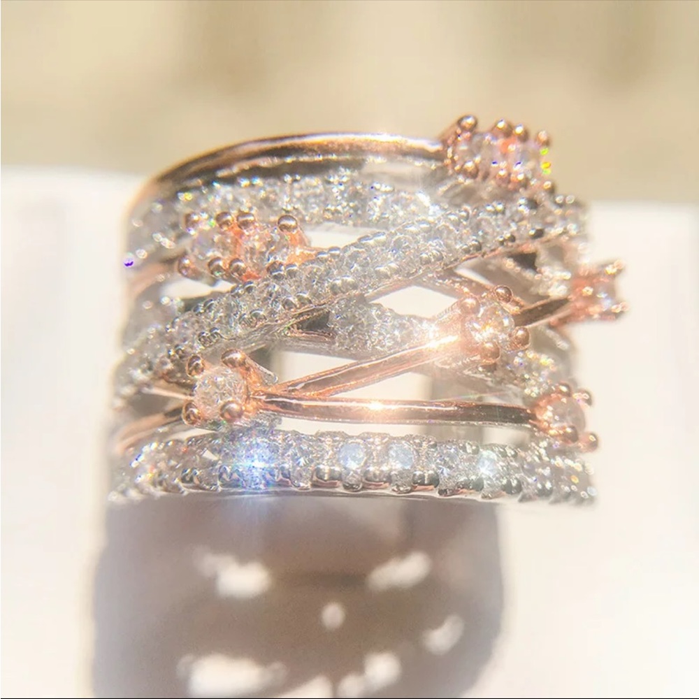 New Unisex 925 Silver Two Tone Diamond Ring - Picture 6 of 6